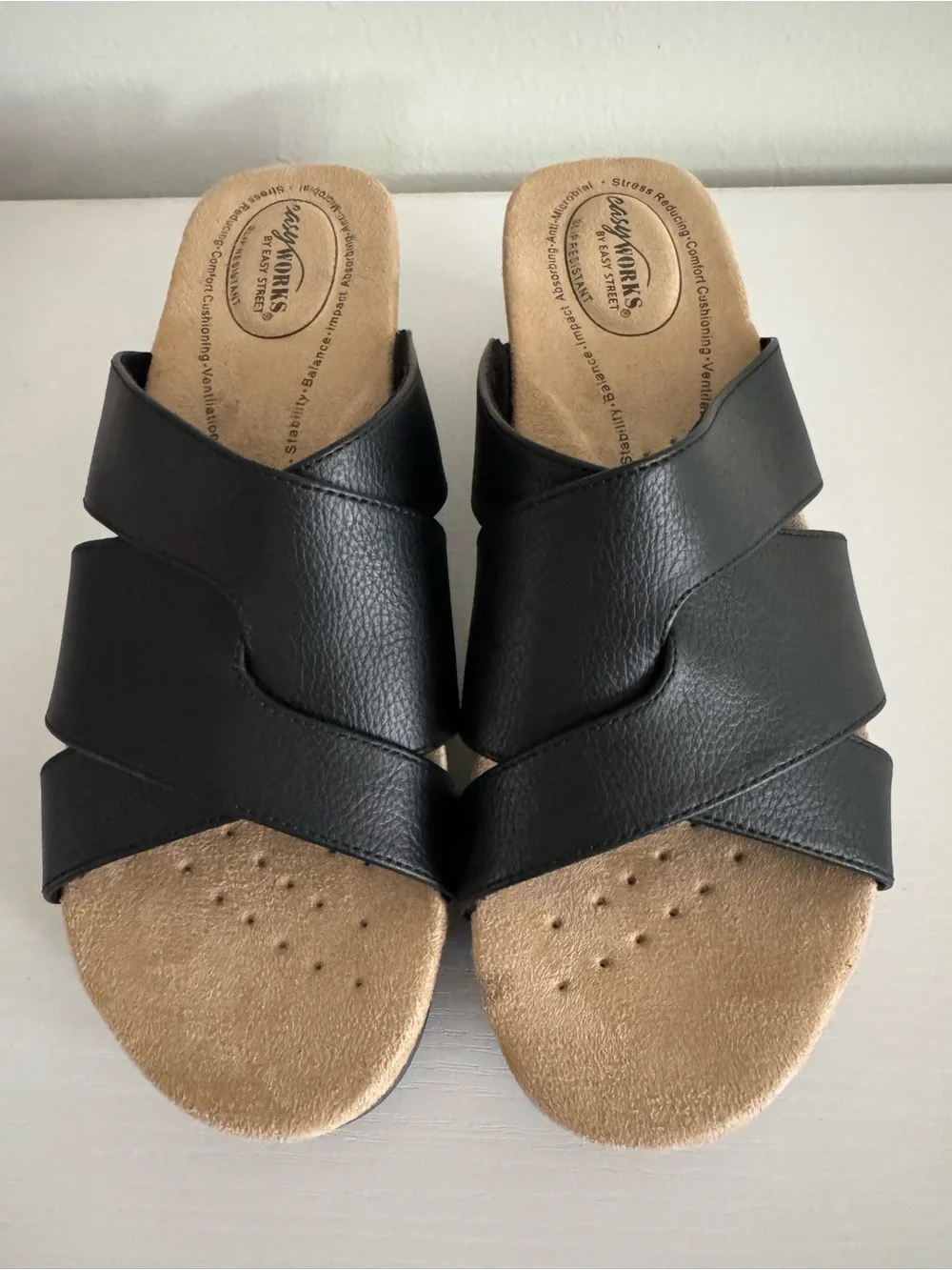easy street Black Crossover Slide Wedge Mules